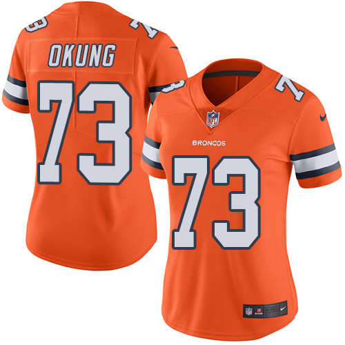 Women's Elite Russell Okung Nike Jersey Orange - #73 Rush NFL Denver Broncos